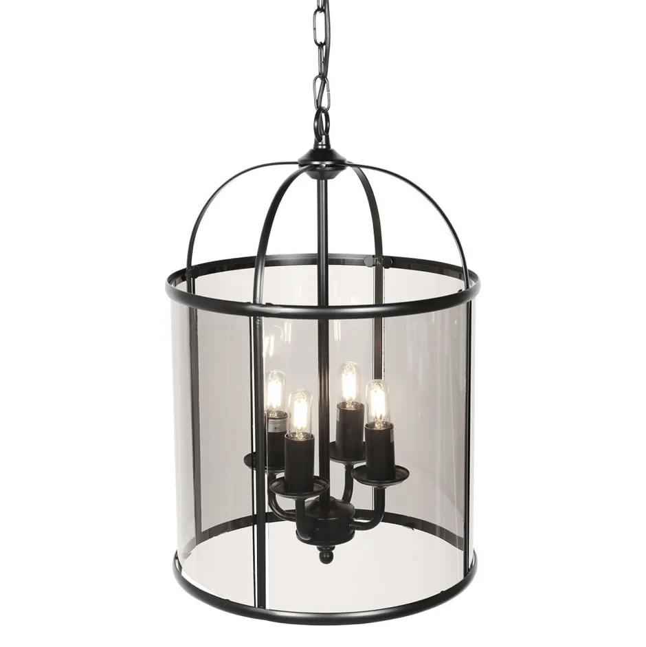 Steinhauer Pendelleuchte Glas Metall Schwarz Rauchgrau B:31 cm E14< Hängelampen|Bürolampen