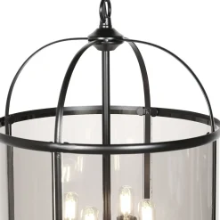 Steinhauer Pendelleuchte Glas Metall Schwarz Rauchgrau B:31 cm E14< Hängelampen|Bürolampen