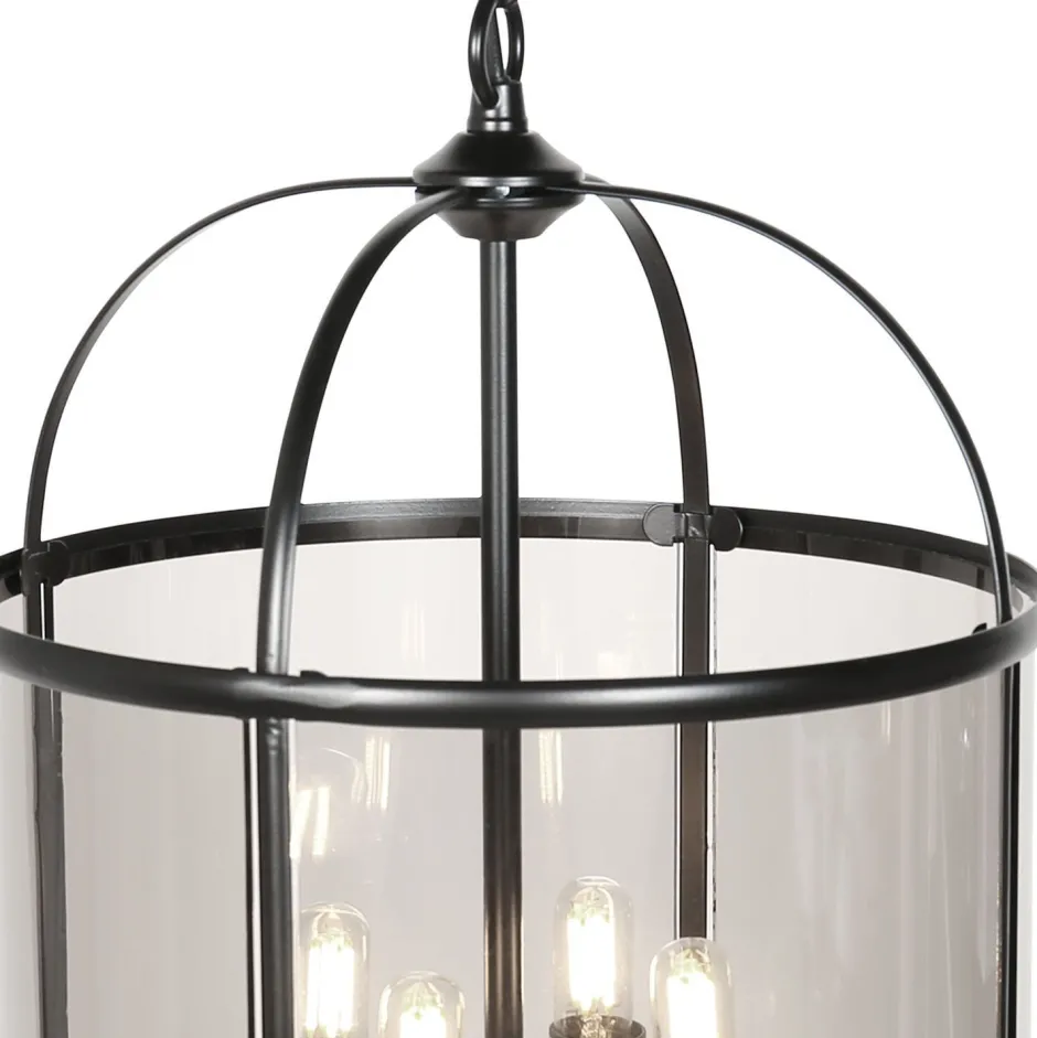 Steinhauer Pendelleuchte Glas Metall Schwarz Rauchgrau B:31 cm E14< Hängelampen|Bürolampen