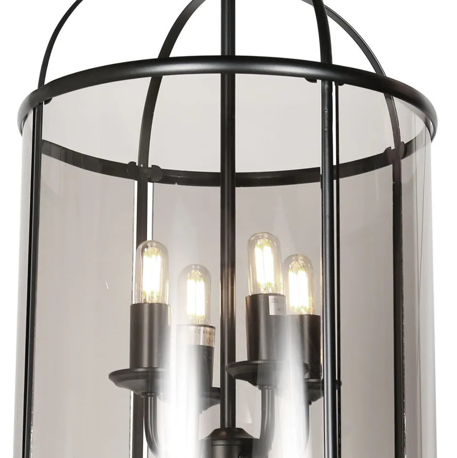 Steinhauer Pendelleuchte Glas Metall Schwarz Rauchgrau B:31 cm E14< Hängelampen|Bürolampen