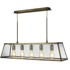 Hängelampen|Esszimmer Lampen*Searchlight Pendelleuchte Glas Metall B: 90 cm in Messing antik 5x E27