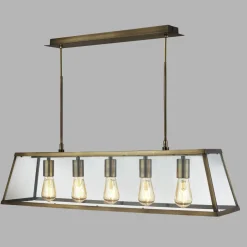 Hängelampen|Esszimmer Lampen*Searchlight Pendelleuchte Glas Metall B: 90 cm in Messing antik 5x E27