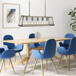 Hängelampen|Esszimmer Lampen*Searchlight Pendelleuchte Glas Metall B: 90 cm in Messing antik 5x E27