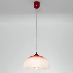 Hängelampen|Esszimmer Lampen*Lamkur Pendelleuchte Glas Rot Weiß rund Retro Küche Esstisch