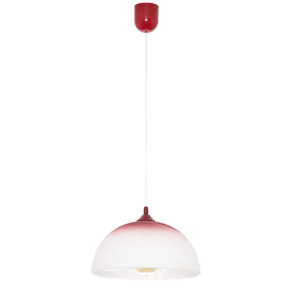 Hängelampen|Esszimmer Lampen*Lamkur Pendelleuchte Glas Rot Weiß rund Retro Küche Esstisch