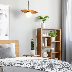 Elstead Pendelleuchte Glas Teakholzfurnier Ø 40 cm E27 Modern< Hängelampen|Bürolampen