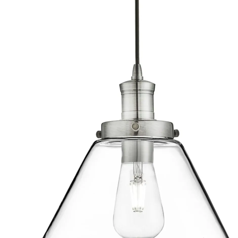 Searchlight Pendelleuchte Glas Vintage Ø 29 cm in Silber Klar< Hängelampen|Esszimmer Lampen