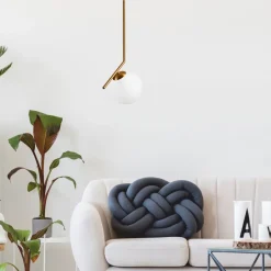 Lamkur Pendelleuchte Glaskugel Metall in Messing Weiß Ø30 cm< Hängelampen|Bürolampen