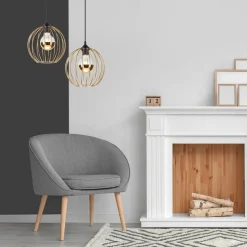 Lamkur Pendelleuchte Gold Schwarz Ø 24 cm rund Metall Kugel< Hängelampen|Küchenlampen