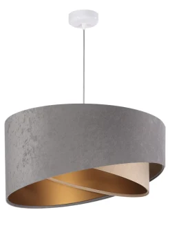 Hängelampen|Esszimmer Lampen*BPS Koncept Pendelleuchte Grau Beige Gold Ø50cm Stoff Esstisch