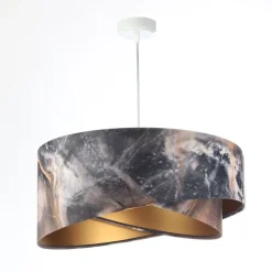 Bürolampen|Schlafzimmer Lampen*BPS Koncept Pendelleuchte Grau Gold E27 rund D: 50 cm E27 Stoffschirm