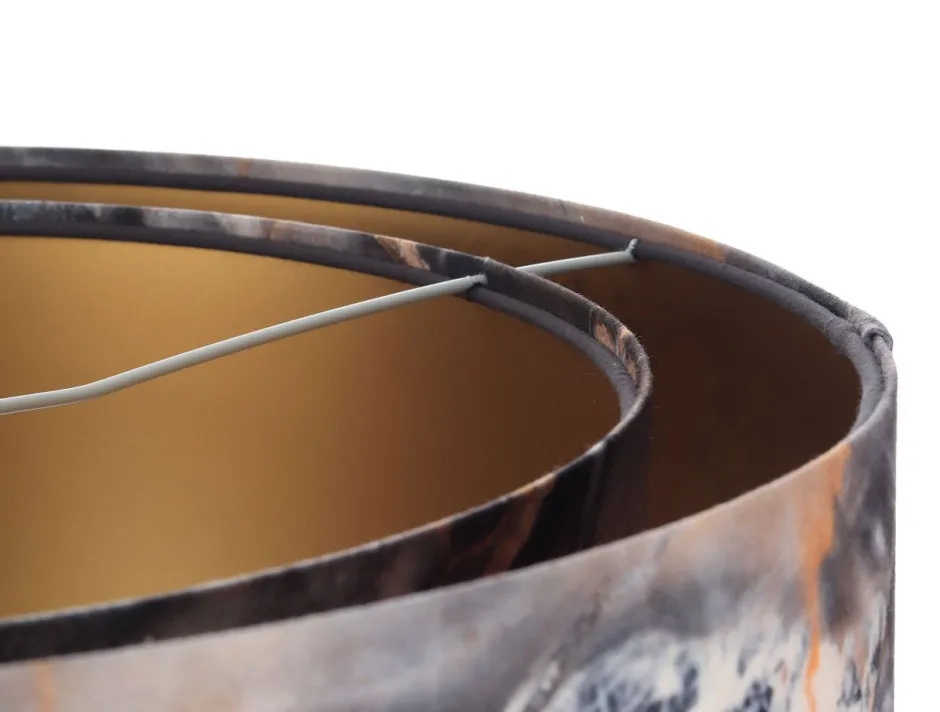 Bürolampen|Schlafzimmer Lampen*BPS Koncept Pendelleuchte Grau Gold E27 rund D: 50 cm E27 Stoffschirm