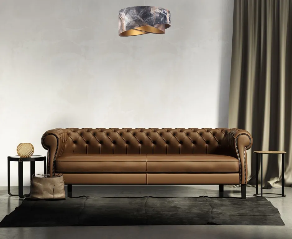 Bürolampen|Schlafzimmer Lampen*BPS Koncept Pendelleuchte Grau Gold E27 rund D: 50 cm E27 Stoffschirm