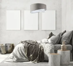 Hängelampen|Bürolampen*BPS Koncept Pendelleuchte Grau Weiß Ø 50 cm Stoffschirm Velours Optik