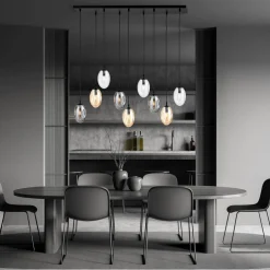 Bürolampen|Küchenlampen*Emibig Pendelleuchte groß Rauchglas 100 cm lang 9x E14 CARLU