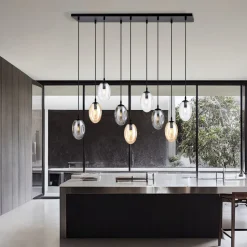 Bürolampen|Küchenlampen*Emibig Pendelleuchte groß Rauchglas 100 cm lang 9x E14 CARLU