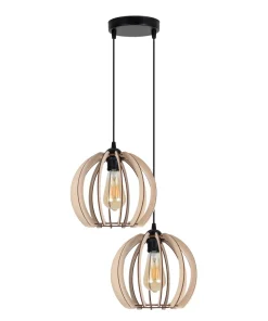 Hängelampen|Bürolampen*Belis Pendelleuchte Holz Metall Schwarz Kugel E27 2-flammig