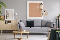 Hängelampen|Bürolampen*Belis Pendelleuchte Holz Metall Schwarz Kugel E27 2-flammig