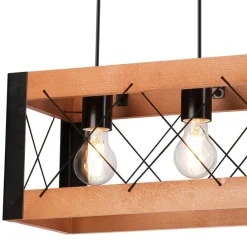 Bürolampen|Rustikale Lampen*Lamkur Pendelleuchte Holz Metall verstellbar 4-flammig E27 Rustikal