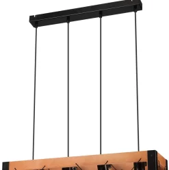 Bürolampen|Rustikale Lampen*Lamkur Pendelleuchte Holz Metall verstellbar 4-flammig E27 Rustikal