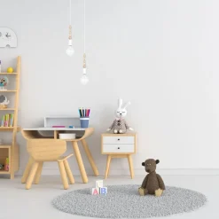 Hängelampen|Bürolampen*Belis Pendelleuchte Holz Metall Weiß E27 Ø14 cm rund wohnlich
