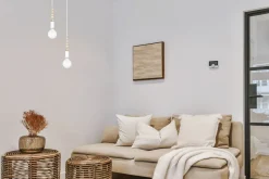 Hängelampen|Bürolampen*Belis Pendelleuchte Holz Metall Weiß E27 Ø14 cm rund wohnlich