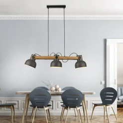 Just Light Pendelleuchte Holz Metall E27 96 cm 3-flammig flexibel< Hängelampen|Bürolampen