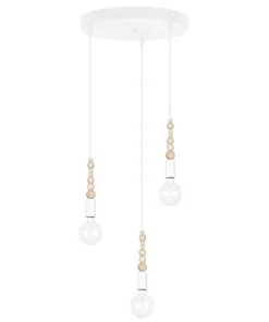 Hängelampen|Bürolampen*Belis Pendelleuchte Holz Metall Weiß E27 Ø30 cm rund 3-flmg