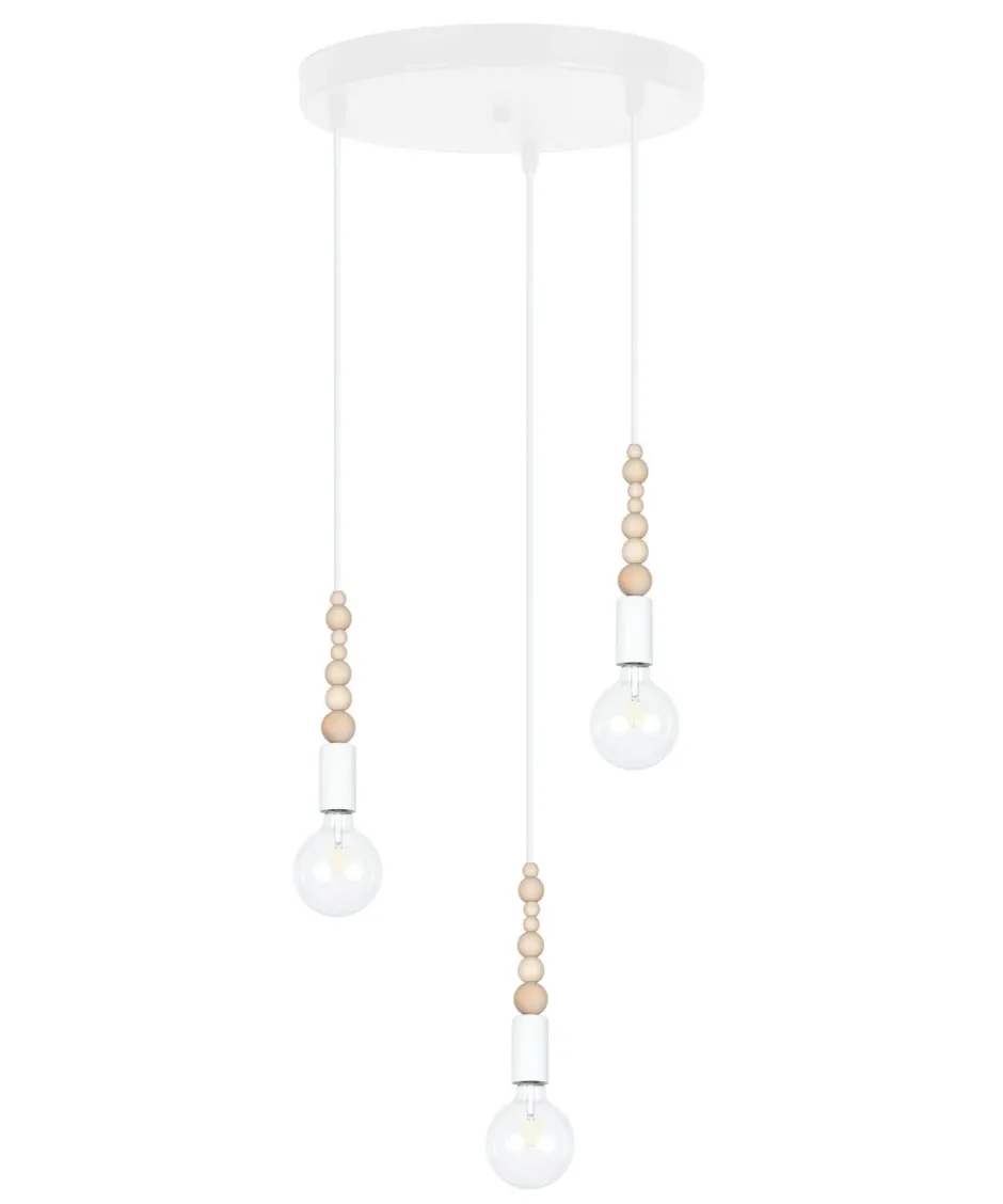Hängelampen|Bürolampen*Belis Pendelleuchte Holz Metall Weiß E27 Ø30 cm rund 3-flmg