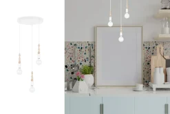 Hängelampen|Bürolampen*Belis Pendelleuchte Holz Metall Weiß E27 Ø30 cm rund 3-flmg