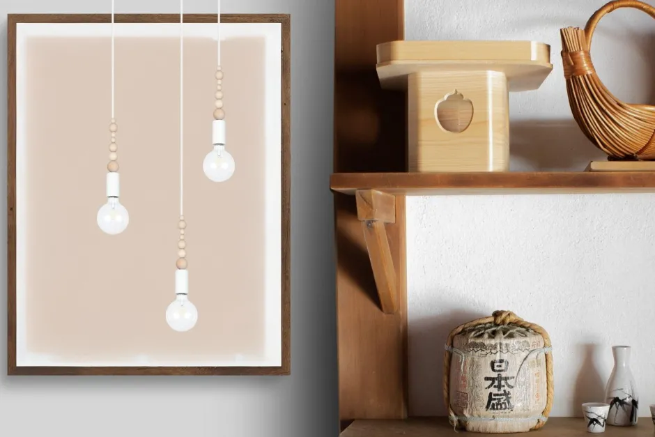 Hängelampen|Bürolampen*Belis Pendelleuchte Holz Metall Weiß E27 Ø30 cm rund 3-flmg