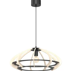 Luminex Pendelleuchte Holz Metall Schwarz Natur hell E27 Ø58 cm< Hängelampen|Bürolampen