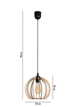 Belis Pendelleuchte Holzschirm Metall Schwarz Kugel Ø24 cm< Hängelampen|Bürolampen