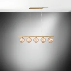 Eco-Light Pendelleuchte in Messing Champagner G9 L:100 cm 5-flmg< Hängelampen|Esszimmer Lampen