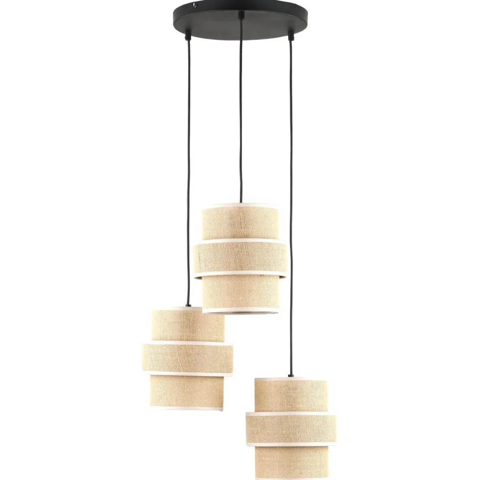TK Lighting Pendelleuchte Jute Metall E27 H: max 145cm 3-flammig Boho< Hängelampen|Bürolampen