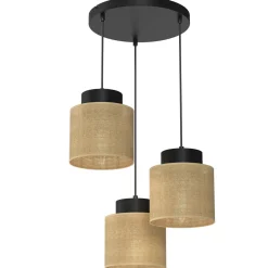 Hängelampen|Bürolampen*Luminex Pendelleuchte Jute Metall Schwarz Natur E27 Ø45 cm rund