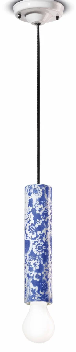 Wohnzimmerlampen|Esszimmer Lampen*Ferroluce Pendelleuchte Keramik E27 D: 5,5 cm Blau Muster rund