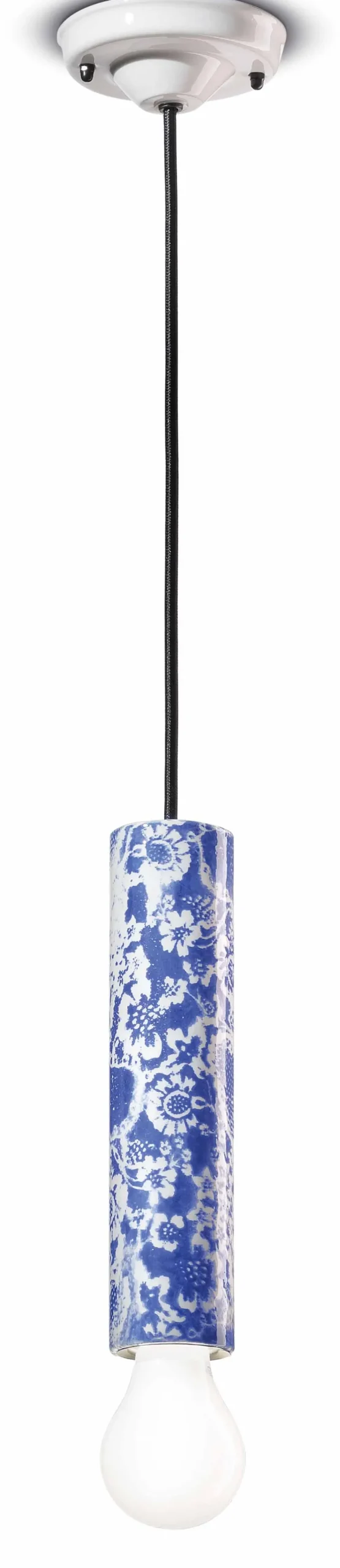 Wohnzimmerlampen|Esszimmer Lampen*Ferroluce Pendelleuchte Keramik E27 D: 5,5 cm Blau Muster rund