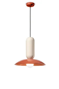 Wohnzimmerlampen|Keramiklampen*Ferroluce Pendelleuchte Keramik E27 D: 40 cm Creme Orange rund