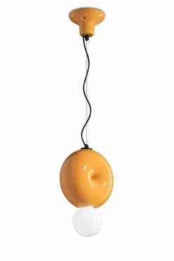 Wohnzimmerlampen|Keramiklampen*Ferroluce Pendelleuchte Keramik E27 H: max. 119 cm Gelb rund