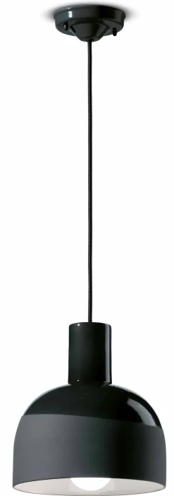 Wohnzimmerlampen|Keramiklampen*Ferroluce Pendelleuchte Keramik E27 rund D: 22,5 cm Schwarz Retro