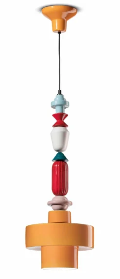 Ferroluce Pendelleuchte Keramik Gelb Bunt E27 Retro SILVIA< Wohnzimmerlampen|Keramiklampen