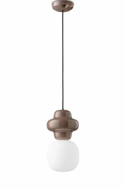 Ferroluce Pendelleuchte Keramik Glas Braun Weiß E14 Retro Design< Wohnzimmerlampen|Glaslampen