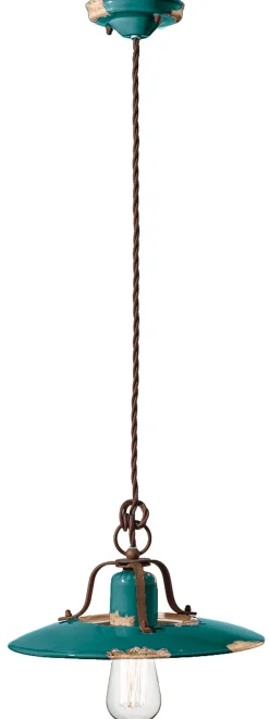 Wohnzimmerlampen|Keramiklampen*Ferroluce Pendelleuchte Keramik Metall E27 Ø 30 cm rund Petrol