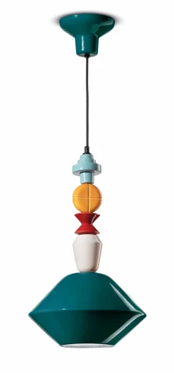 Ferroluce Pendelleuchte Keramik Petrol Bunt E27 Retro Design< Wohnzimmerlampen|Retro Lampen