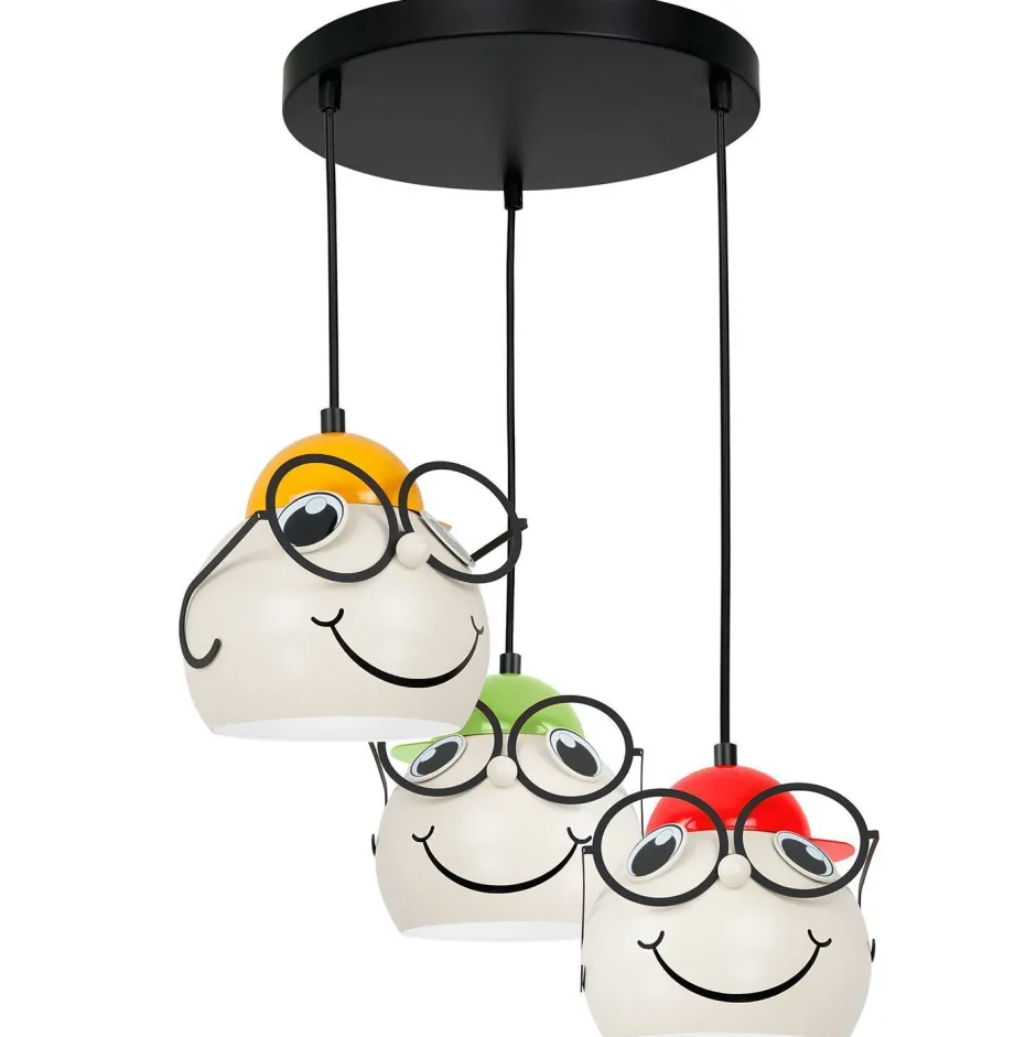 Luminex Pendelleuchte Kinderzimmer 3x E27 Glas Metall verstellbar Bunt<Kinder Hängelampen|Kugellampen