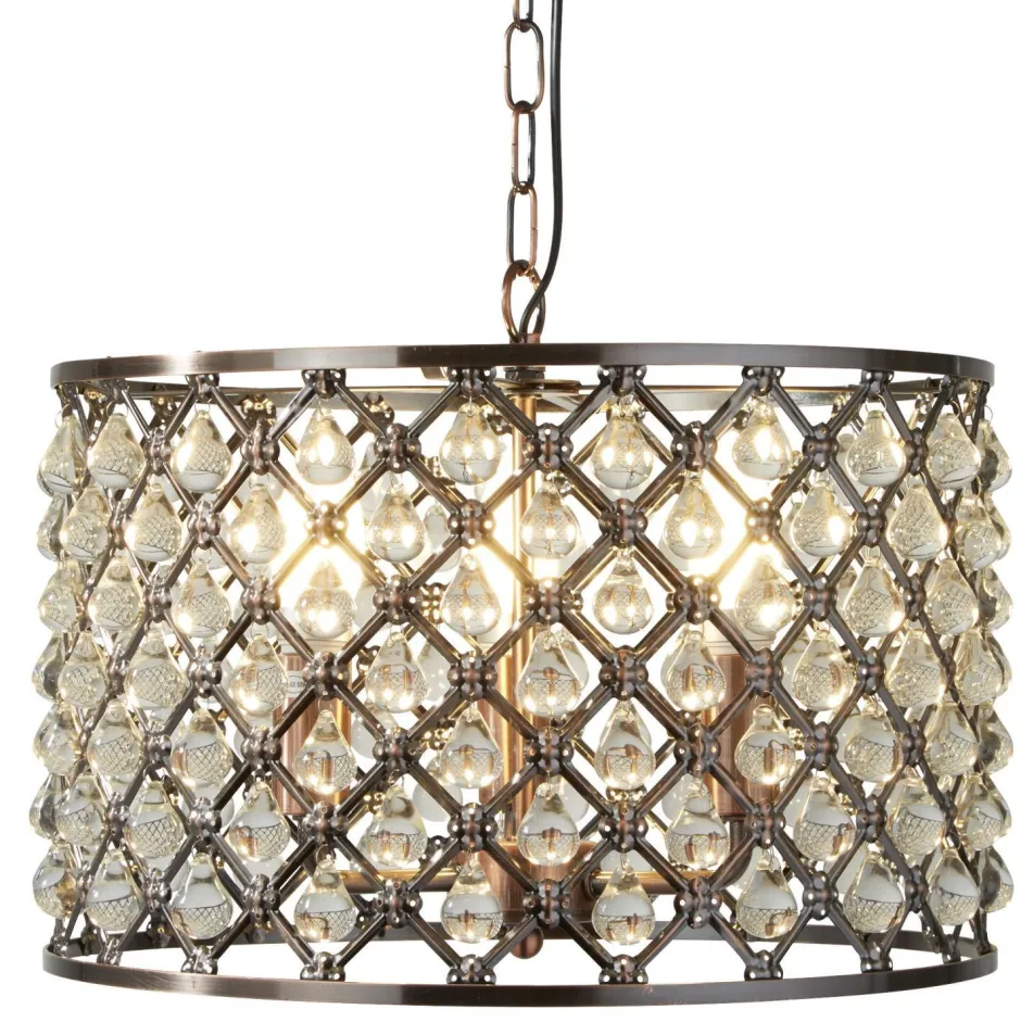 Searchlight Pendelleuchte Kristall Ø 38 cm 3x E14 in Kupfer antik< Hängelampen|Wohnzimmerlampen