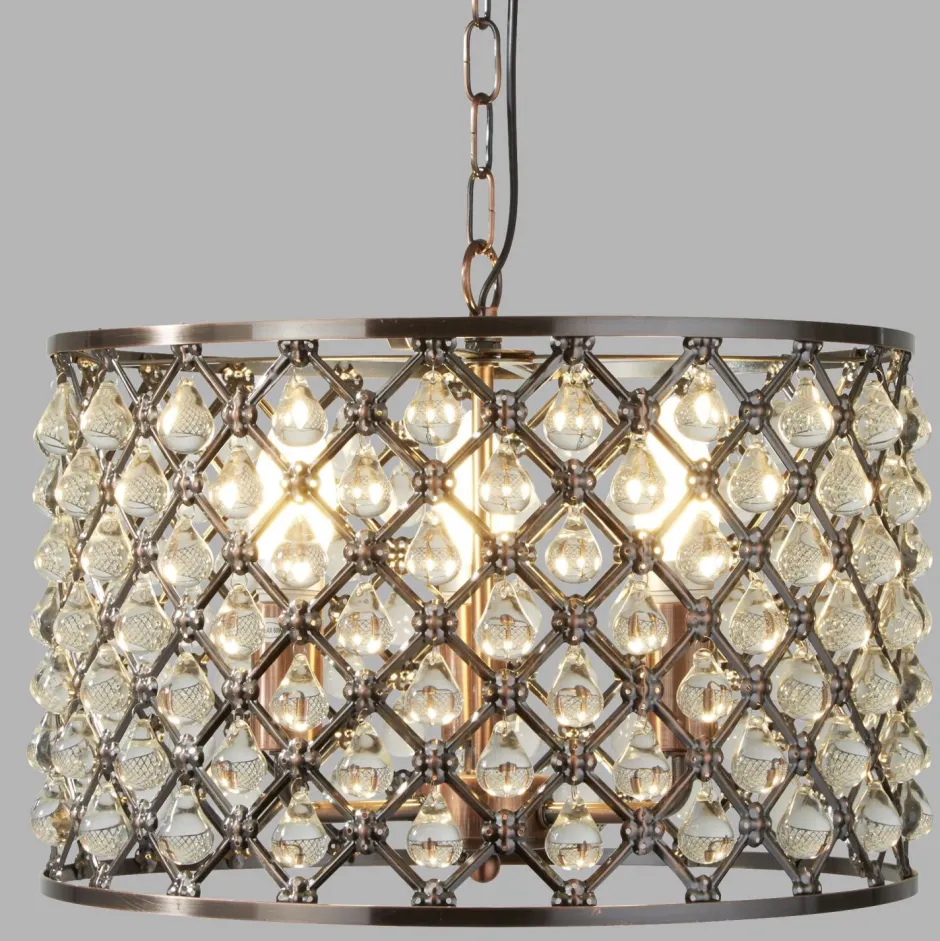 Searchlight Pendelleuchte Kristall Ø 38 cm 3x E14 in Kupfer antik< Hängelampen|Wohnzimmerlampen