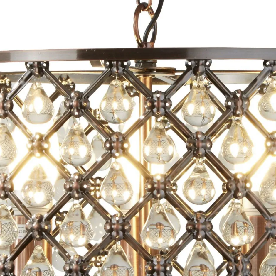 Searchlight Pendelleuchte Kristall Ø 38 cm 3x E14 in Kupfer antik< Hängelampen|Wohnzimmerlampen