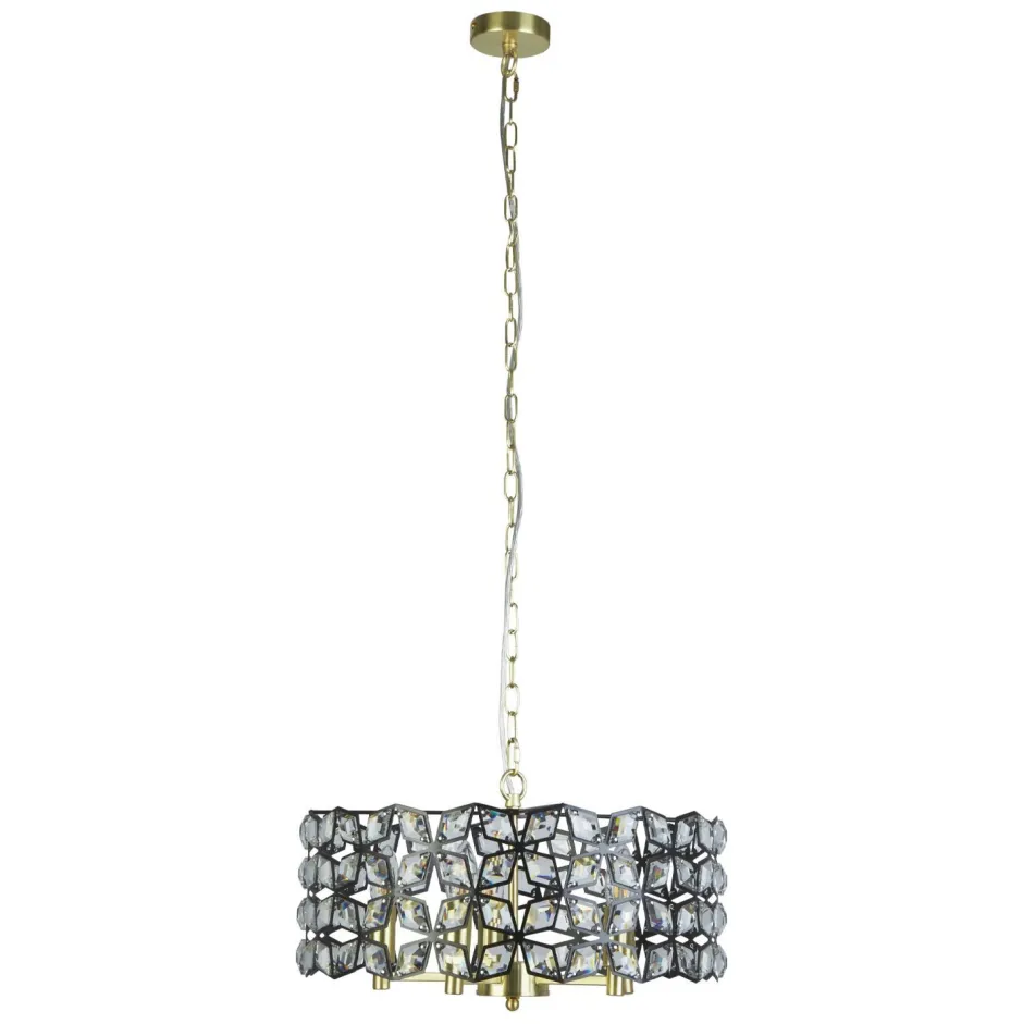 Searchlight Pendelleuchte Kristall Ø 48 cm rund 5x E14 Messing Schwarz< Hängelampen|Wohnzimmerlampen